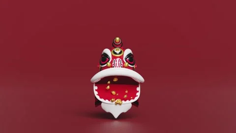 3d lion dance head with chinese gold ingot for festive chinese new year hol.. Stock Footage 261123964