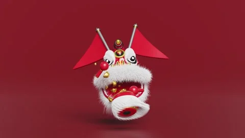 3d lion dance head with chinese drum, sticks, gold ingot for festive chines.. Video stock 262019057