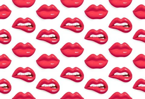 3d lips pattern with inscription. Seamless pattern with lips. Vector illust.. Stock Illustration