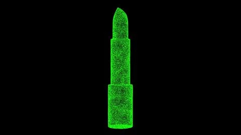 3D lipstick on black background. Object made of shimmering particles. Body be Stock Illustration