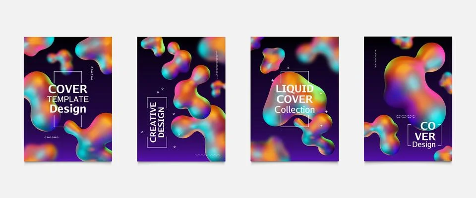 3d liquid background. Abstract gradient chrome bubble, fluid metal shapes or Stock Illustration