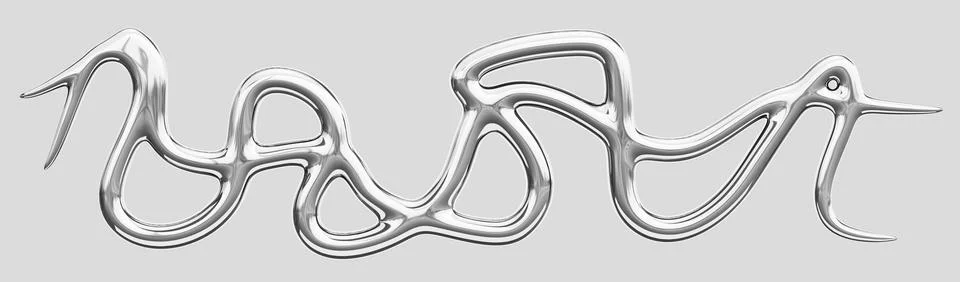 3d liquid chrome shape, abstract y2k metal object. Silver melt smooth wave lines Stock Illustration