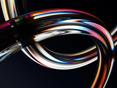 3d liquid glass wave lines with neon rainbow light gradient and motion effect Illustrazione stock
