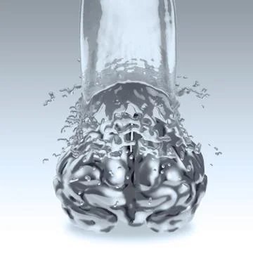 3d liquid metal splash on brain as concept 스톡 일러스트