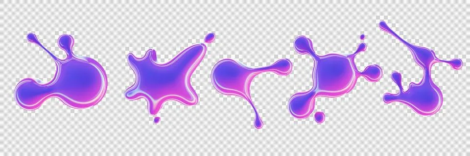 3D liquid shape set, y2k fluid abstract drop forms render plastic holographic Stock Illustration