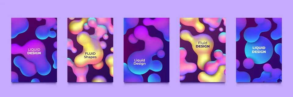 3d liquid shapes. Fluid bubble ball, abstract blob poster with floating paint イラスト素材