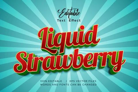 3D Liquid Strawberry Editable Text Effect Fresh Juice Typography Vector EPS Stock Illustration