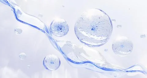 3d liquid water splash wave with blue drops texture. Light aqua background with Illustrazione stock