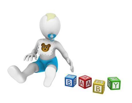 3d little boy with colored cubes Stock Illustration