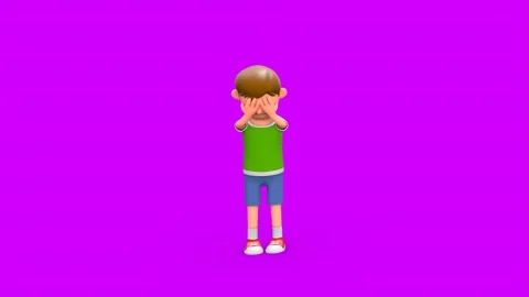 3D Little Boy Crying, Wiping Eyes Standing Alone Video stock 266971817