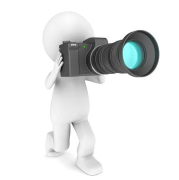 3d little human character with a camera. Stock Illustration