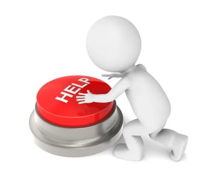 3D Little Human Character with Help Button Stock Illustration