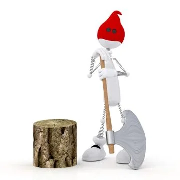 The 3d little man with an axe. Stock Illustration