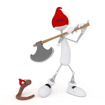The 3d little man with an axe. Stock Illustration