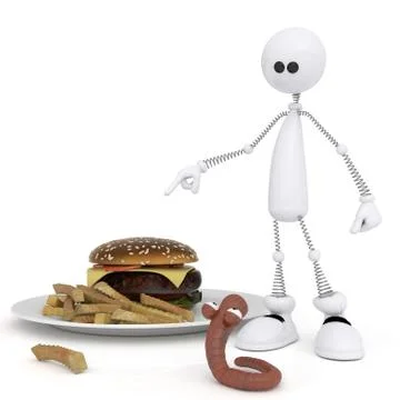 The 3d little man with a hamburger. Stock Illustration