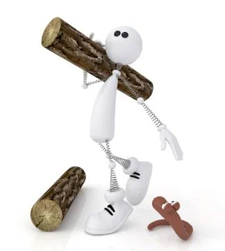 The 3d little man with a log. Stock Illustration
