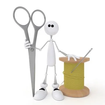 The 3d little man with scissors. Stock Illustration