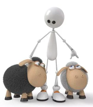 The 3d little man with sheeps Stock Illustration