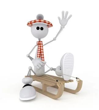 The 3d little man on a sledge. Stock Illustration