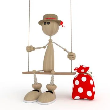 The 3d little man on a swing. Stock Illustration