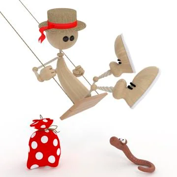 The 3d little man on a swing. Illustrazione stock