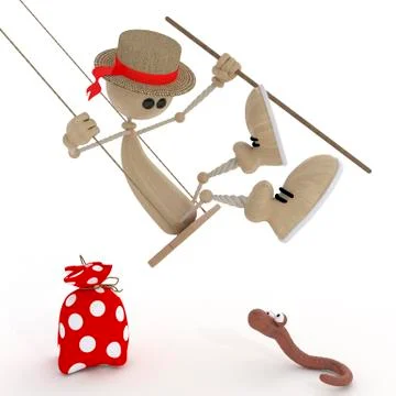 The 3d little man on a swing. Stock Illustration