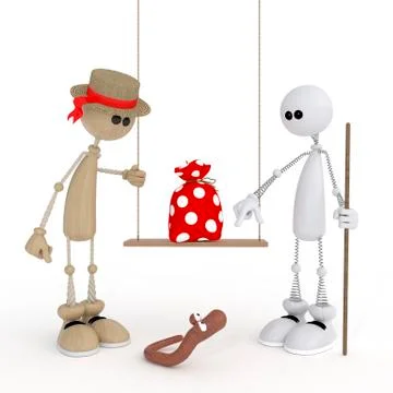 The 3d little man on a swing. Stock Illustration