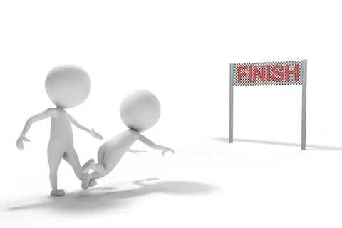3d little man trips a competitor up Stock Illustration