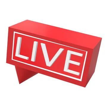 3D live streaming icon on white background. red symbols and buttons of live s Stock Illustration