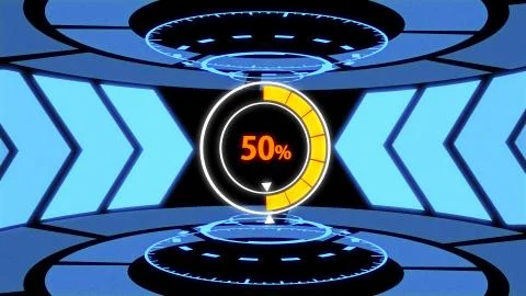 3D Loading screen HUD in Technology Laboratory (50% loading) Illustrazione stock