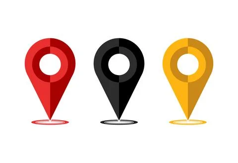 3D Location icon red, black, yellow colour set 스톡 일러스트