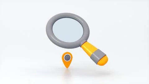 3D Location on Magnifying Glass with pointer sign on soft white background. Stock Illustration