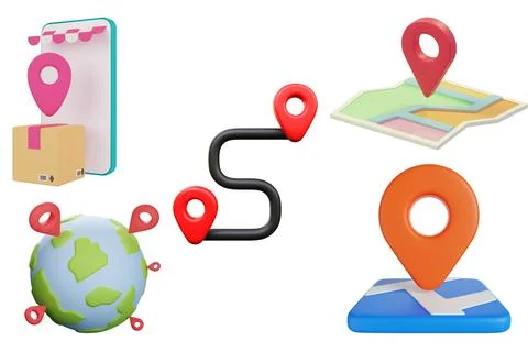 3D Location Map Pin Isolated on White. Red GPS Pointer Marker Icon. GPS and.. Illustrazione stock