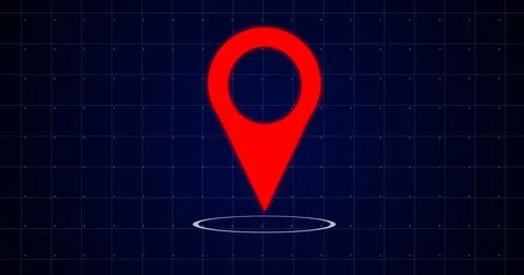 3D location pinpointer with circles forming under it, Live location sharing.. Illustrazione stock