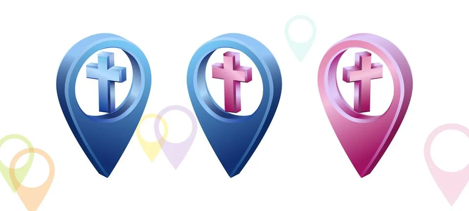 3D location point for churches Stock Illustration