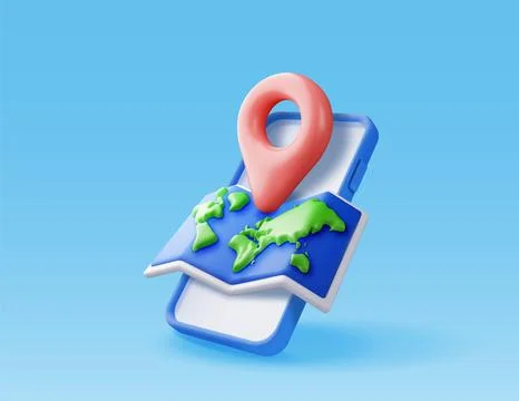 3D location world map and pin in smartphone Stock Illustration