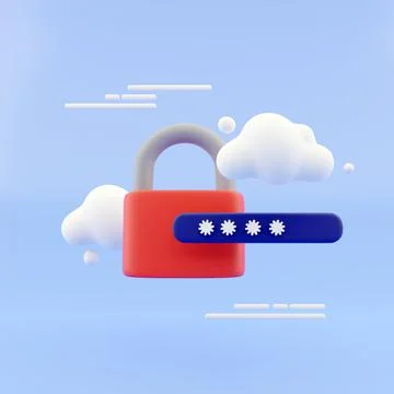 3d lock and password field. Password protected secure login concept. minimal Stock Illustration