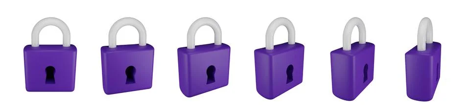 3D lock icon animation set, render cartoon padlock clipart Illustrazione stock