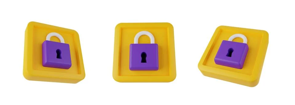 3D lock icon set, padlock illustration kit, digital cartoon computer render Stock Illustration