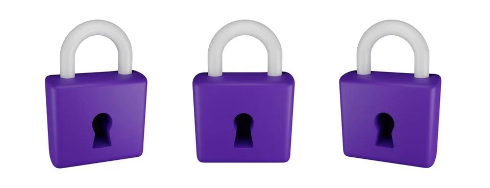 3D lock icon set, render cartoon padlock object clipart Illustrazione stock