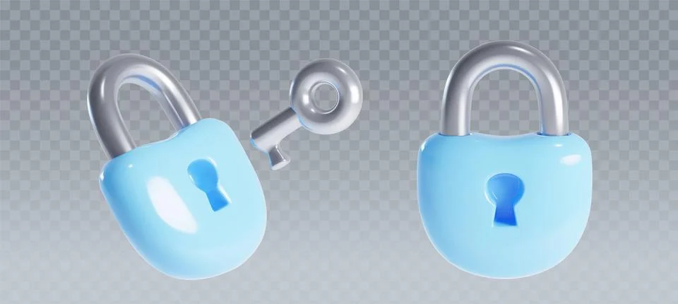 3d lock padlock with key. Blue secure locker icon Stock-Illustration