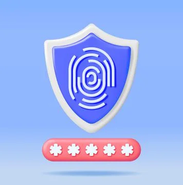 3D Locked Password Field and Fingerprint in Shield Stock Illustration
