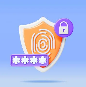 3D Locked Password Field and Fingerprint in Shield Stock Illustration
