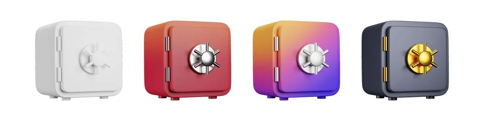 3D locker sheet featuring secure safe box icons for financial security and wealt Stock-Illustration