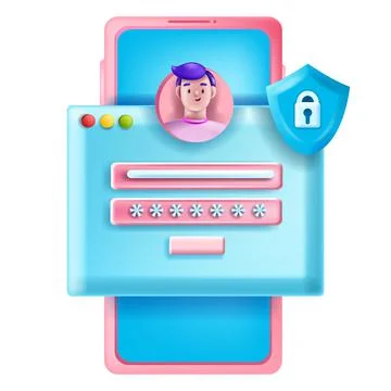 3D login password vector registration illustration, online user account safe Illustrazione stock