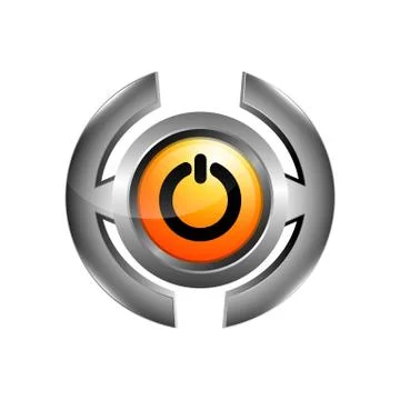 3d logo of chrome power button. Turn off icon vector isolated on white backgr Ilustração Stock