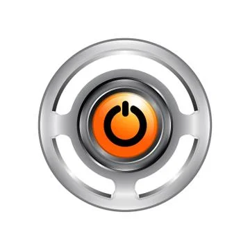 3d logo of chrome power button. Turn off icon vector isolated on white backgr Stock Illustration