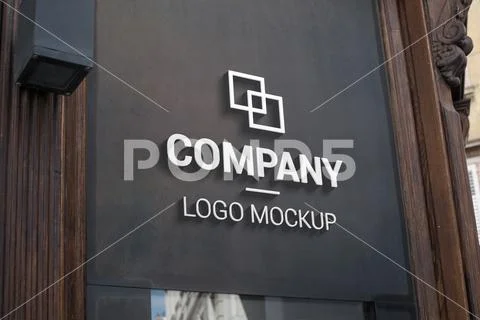 3D logo mockup on dark outer surface. Branding, logo design promotion PSD Template