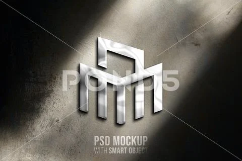 3d logo mockup with silver metallic effect PSD Template