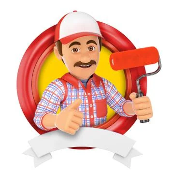 3D Logo. Painter with roller brush Stock Illustration